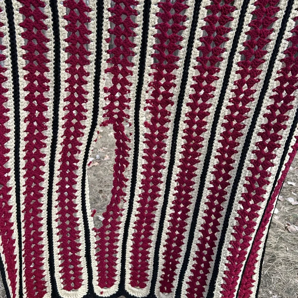 Elegant Red and Cream Crochet Blanket handmade